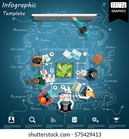 Workplace Business Top view modern Idea and Concept Vector illustration Infographic template with Equipment at Work,Lined pattern,graph,arrow,colorful,icon.