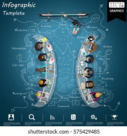 Workplace Business Top view modern Idea and Concept Vector illustration Infographic template with Equipment at Work,Lined pattern,graph,arrow,colorful,icon.