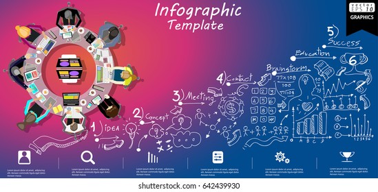 Workplace Business - Top view -  modern design Idea and Concept Vector illustration Infographic template with  Background Lined pattern,graph,arrow,icon.
