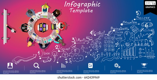 Workplace Business - Top view -  modern design Idea and Concept Vector illustration Infographic template with  Background Lined pattern,graph,arrow,icon.