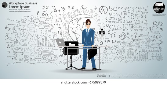 Workplace Businessman  - modern Idea and Concept Vector illustration Business Infographic template.