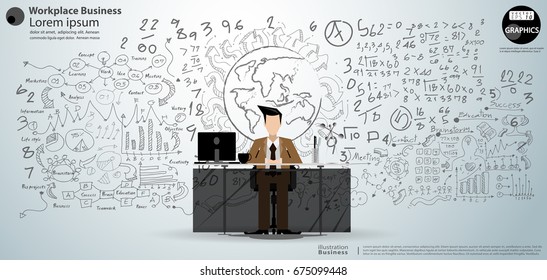 Workplace Businessman  - modern Idea and Concept Vector illustration Business Infographic template.