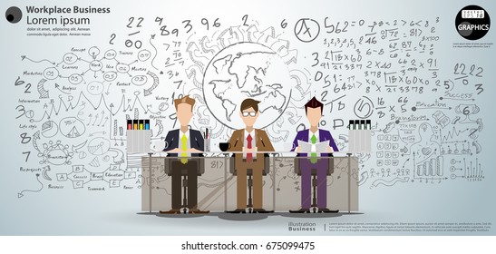 Workplace Businessman Teamwork   - modern Idea and Concept Vector illustration Business Infographic template.
