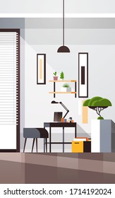 workplace cabinet empty no people apartment interior room with furniture vertical vector illustration