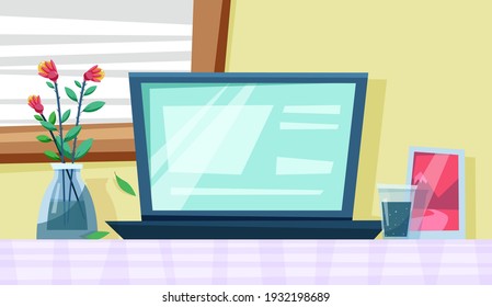 workplace in a cafe. remote work, freelance. vector illustration in flat style