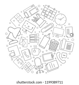 Workplace circle background from line icon. Linear vector pattern. Vector illustration