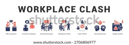 Workplace Clash Modern and clean web banner illustration featuring thematic icons for visual communication