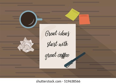 Workplace with coffee quote vector illustration