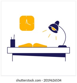 Workplace color icon. Comfortable workplace with table and lamp. Furniture. Office concept. Isolated vector illustration