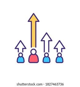 Workplace competition RGB color icon. Leadership in work. Challenge in job. Promotion of worker to higher position. Job opportunity. Achieve goal and success. Isolated vector illustration