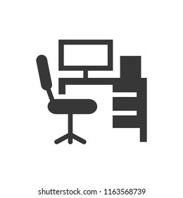 workplace, computer and chair. monochrome icon