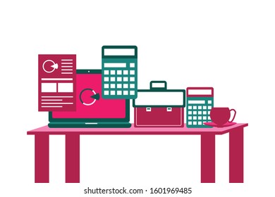 Workplace with computer. Flat modern vector illustration for web.