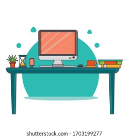 Workplace with computer. Flat modern vector illustration for web.
colorful