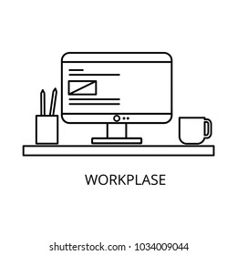 Workplace with computer and office equipment, isolated on a white background... Vector illustration.