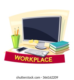 Workplace concept design, office logo, vector illustration