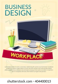 Workplace concept design, vector business poster with element interior