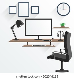 workplace concept designer  table wood vector with computer 