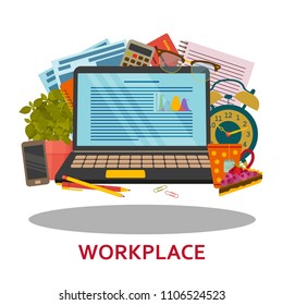 Workplace concept in flat style. Modern design for web banners, web sites, infographic. Vector illustration.