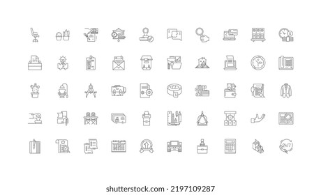 Workplace concept illustration, linear icons, line signs set, vector collection