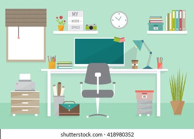 Workplace Concept, Modern Home Office Interior, Freelance Office