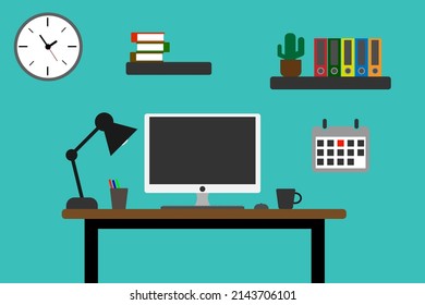 Workplace concept. Office interior.  Vector illustration, set. eps10