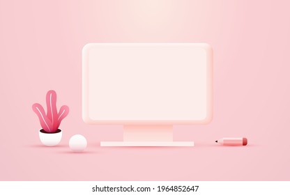 Concepto de lugar de trabajo. Tabla de Office. Diseño para trabajar en conjunto. Computadora de escritorio. Ilustración del vector