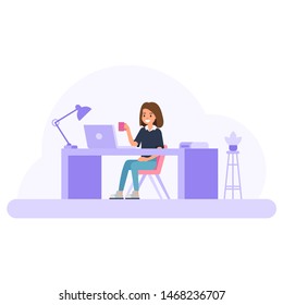 Workplace concept vector illustration. Office worker character.