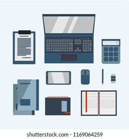 Workplace Concept vector, Modern Gadget Office in work desk with black colour vector design