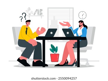 Workplace Conflict Illustration featuring Arguing Coworkers Having a Dispute in the Office While Discussing Business Issues and Teamwork Problems
