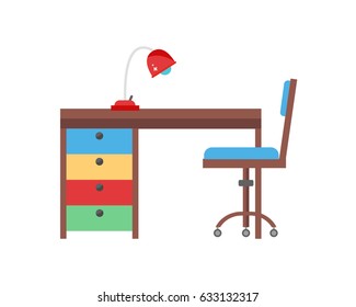 Workplace cozy baby room decor children bedroom interior with furniture and toys vector.