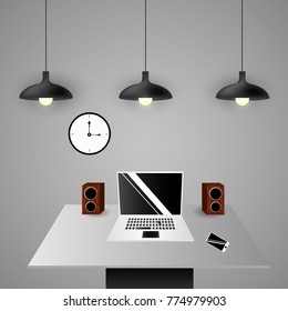 Workplace design. Comfortable  office. Vector illustration.