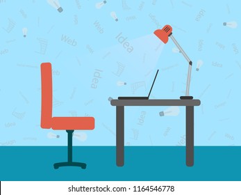 Workplace design. Coworking and freelancing. Flat style.