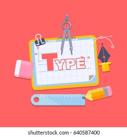 Workplace of a designer Flat design style modern vector illustration icons