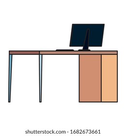Arbeitsplatz mit Schreibtisch und Vektorillustration-Design