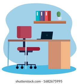 workplace with desk and computer vector illustration design