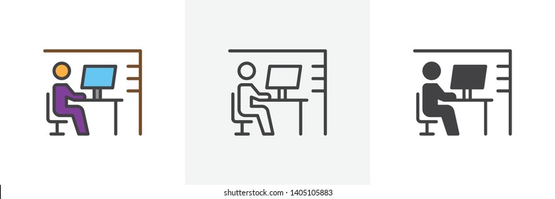 Workplace desk icon. Line, glyph and filled outline colorful version, Office worker outline and filled vector sign. Symbol, logo illustration. Different style icons set. Vector graphics