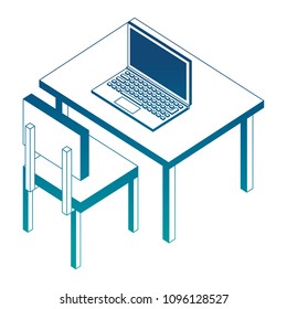 workplace desk with laptop and chair furniture