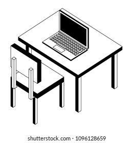 workplace desk with laptop and chair furniture