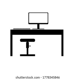 escritorio en el lugar de trabajo, computadora monoblock. abstracción en blanco y negro. vector