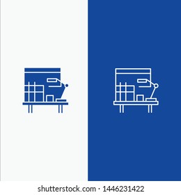 Workplace, Desk, Office, Table Line and Glyph Solid icon Blue banner Line and Glyph Solid icon Blue banner