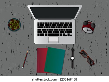 Workplace Desktop background. Top view of table. Top surface with for the woods gray color ,background, organization. Vector