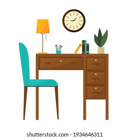 Workplace, desktop. Office interior. An office without a computer. Colorful vector illustration in flat cartoon style.