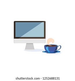 Workplace Desktop Workspace with cap. Flat style. Vector illustration