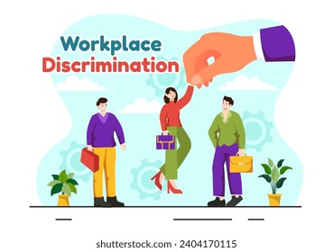 Diseño de vectores de discriminación en el lugar de trabajo Ilustración de empleados con acoso sexual y personas discapacitadas para la igualdad de oportunidades en el empleo
