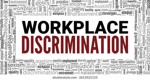 Workplace Discrimination word cloud conceptual design isolated on white background.