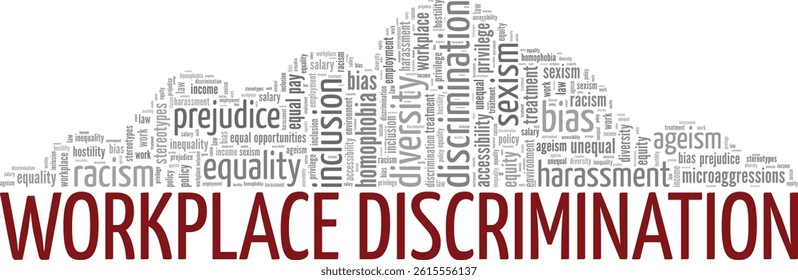 Workplace Discrimination word cloud conceptual design isolated on white background.