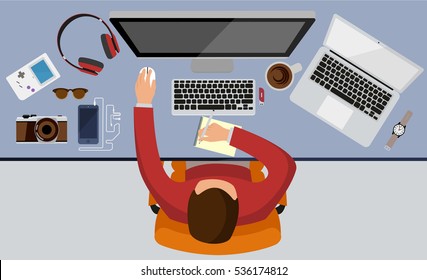 workplace drawn in flat design