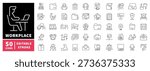 Workplace editable line icons set. Office and job symbols