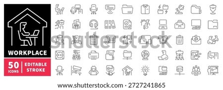 Workplace editable line icons set. office, linear job symbols