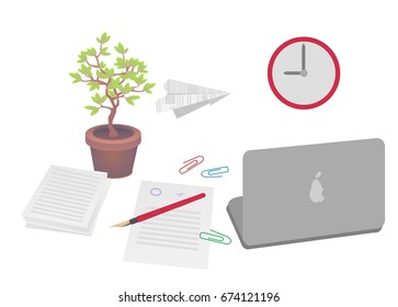 Workplace employee, office, vector, interior. Isolated, on white background.
